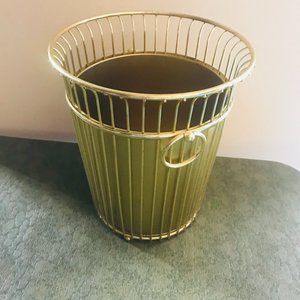 Office or Bath Trash Basket Heavy Brass Wire Can Holder with Handles